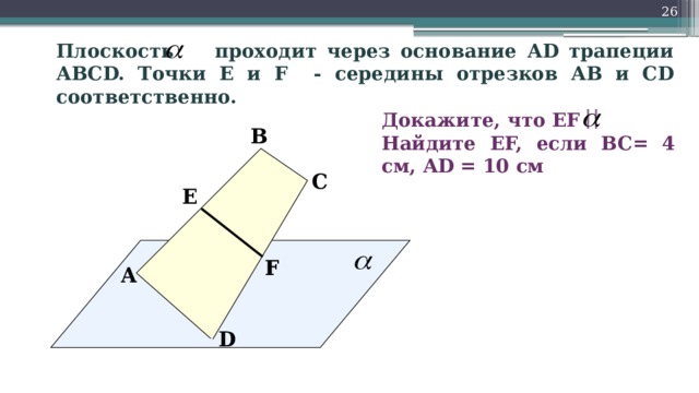 Плоскость проходит через основание