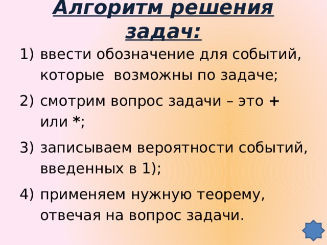 Алгоритм решения задач: