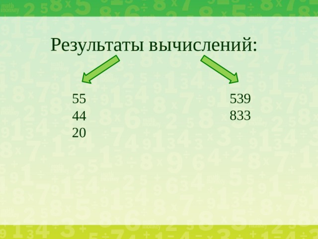 Результаты вычислений:   539 833 55 44 20