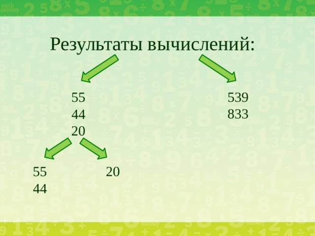 Результаты вычислений:   539 833 55 44 20 55 20 44