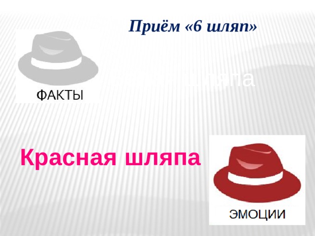 Приём «6 шляп» Белая шляпа Красная шляпа