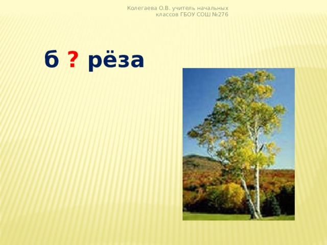 Колегаева О.В. учитель начальных классов ГБОУ СОШ №276 б ? рёза