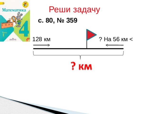 Реши задачу с. 80, № 359 128 км ? На 56 км <