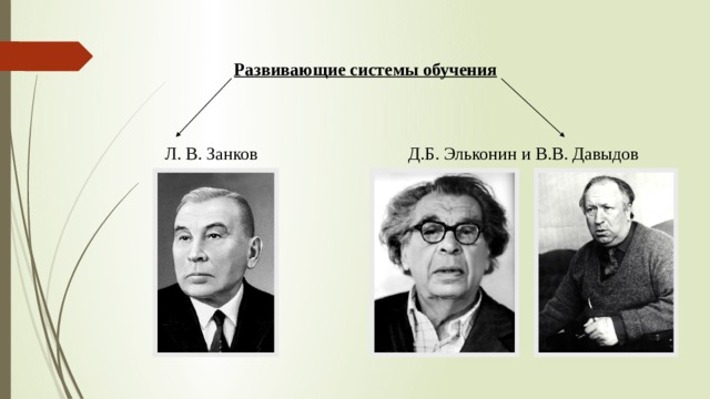 Развивающие системы обучения Л. В. Занков Д.Б. Эльконин и В.В. Давыдов