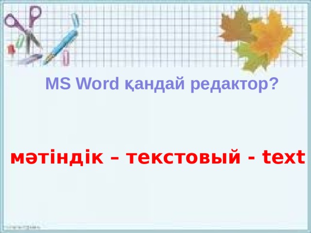 MS Word қандай редактор? мәтіндік – текстовый - text