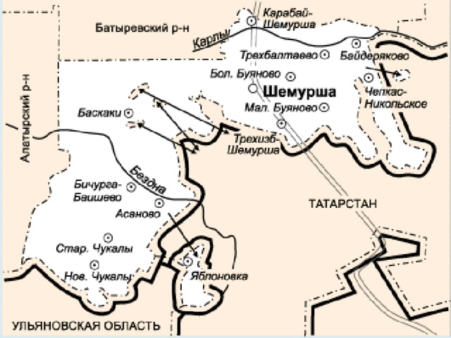 Карта шемуршинского района чувашской республики с деревнями