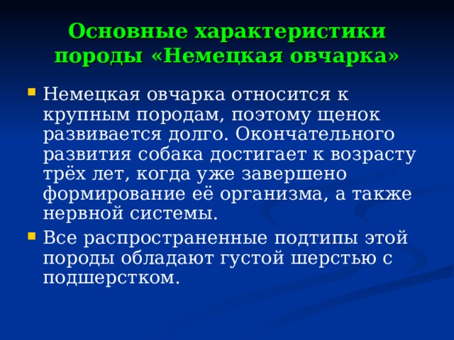 Основные характеристики породы «Немецкая овчарка»