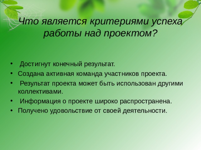 Что является критериями успеха работы над проектом?