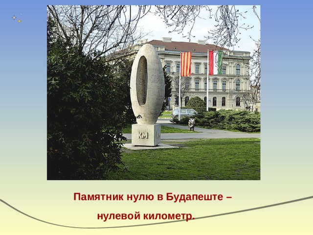 Памятник нулю в Будапеште –  нулевой километр.