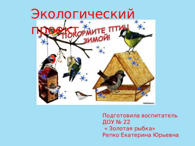 Экологический проект Подготовила воспитатель ДОУ № 22  « Золотая рыбка» Репко Екатерина Юрьевна