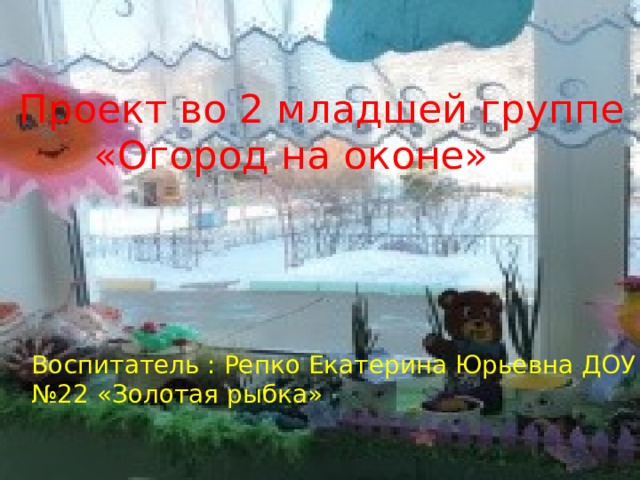 Проект во 2 младшей группе  «Огород на оконе» Воспитатель : Репко Екатерина Юрьевна ДОУ №22 «Золотая рыбка»