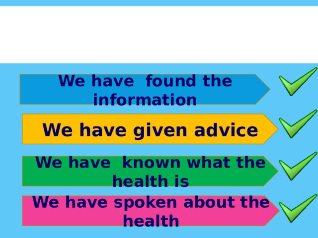 We have found the information We have given advice We have known what the health is We have spoken about the health