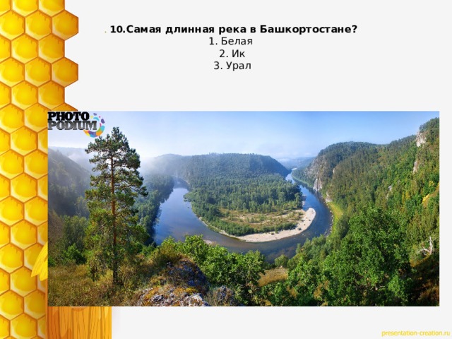 . 10. Самая длинная река в Башкортостане?    1. Белая   2. Ик  3. Урал