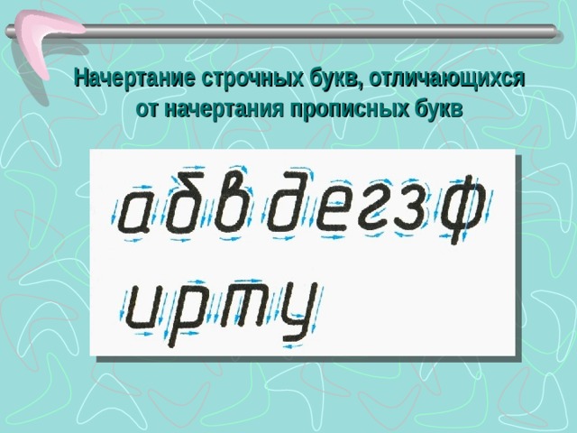 Начертание строчных букв, отличающихся от начертания прописных букв