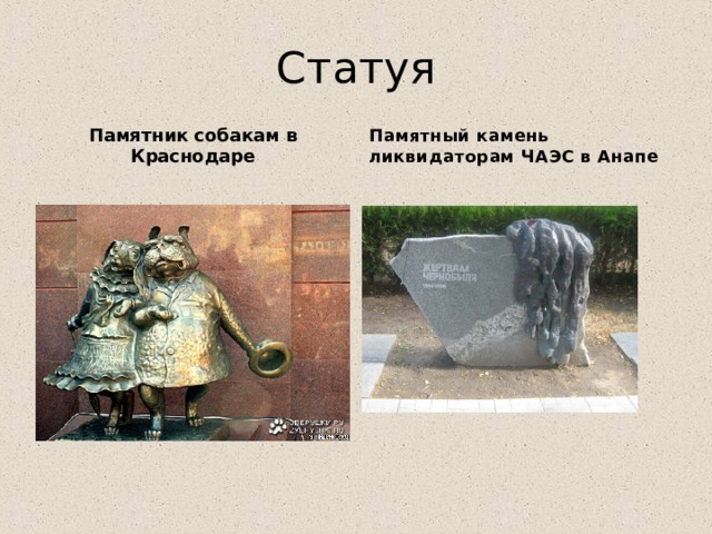 Статуя Памятник собакам в Краснодаре Памятный камень ликвидаторам ЧАЭС в Анапе