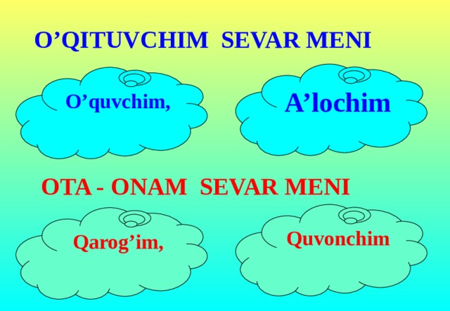 O’quvchim, A’lochim  Qarog’im, Quvonchim  O’QITUVCHIM SEVAR MENI OTA - ONAM SEVAR MENI