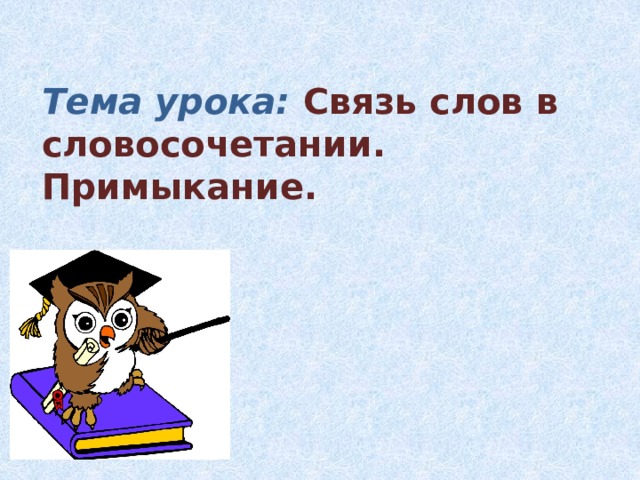 Тема урока: Связь слов в cловосочетании. Примыкание.