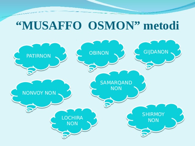“ MUSAFFO OSMON” metodi GIJDANON OBINON PATIRNON SAMARQANDNON NONVOY NON SHIRMOY NON LOCHIRA NON
