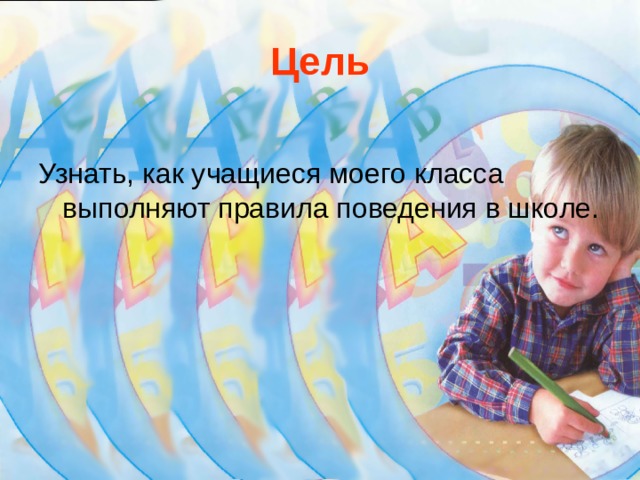 Цель Узнать, как учащиеся моего класса выполняют правила поведения в школе.