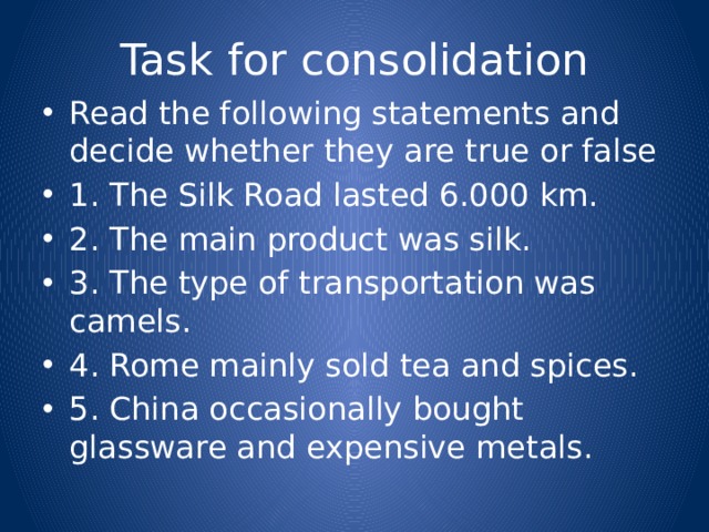 Task for consolidation