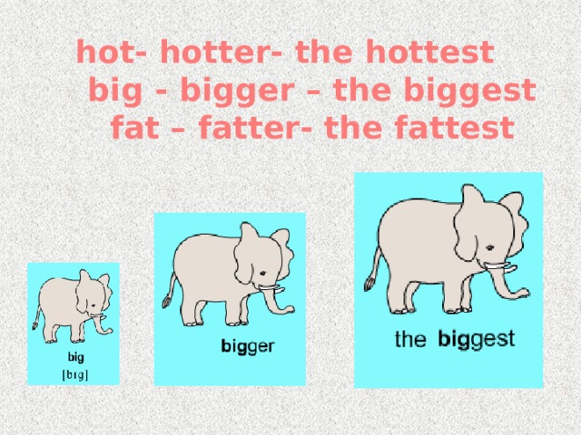 hot- hotter- the hottest    big - bigger – the biggest  fat – fatter- the fattest