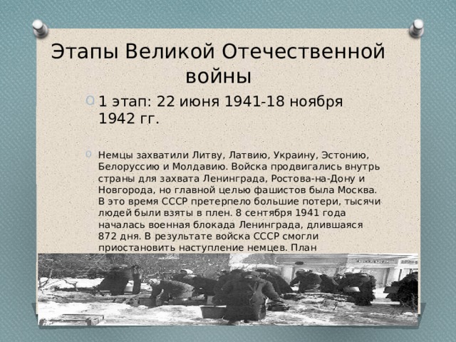 Этапы Великой Отечественной  войны