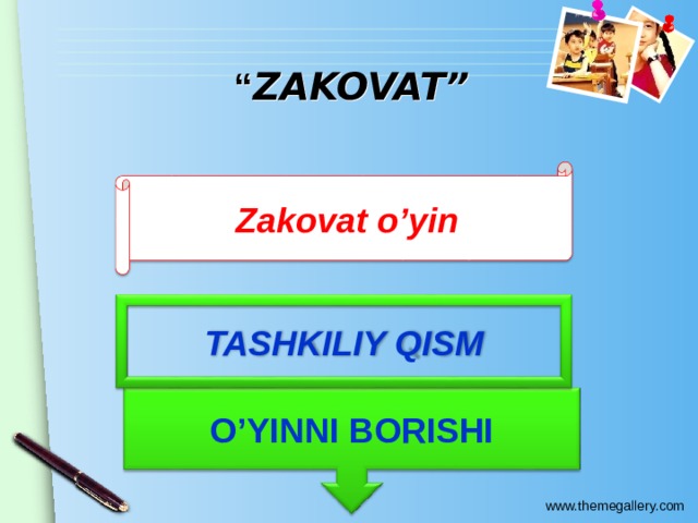 “ ZAKOVAT” Zakovat o’yin TASHKILIY QISM O’YINNI BORISHI