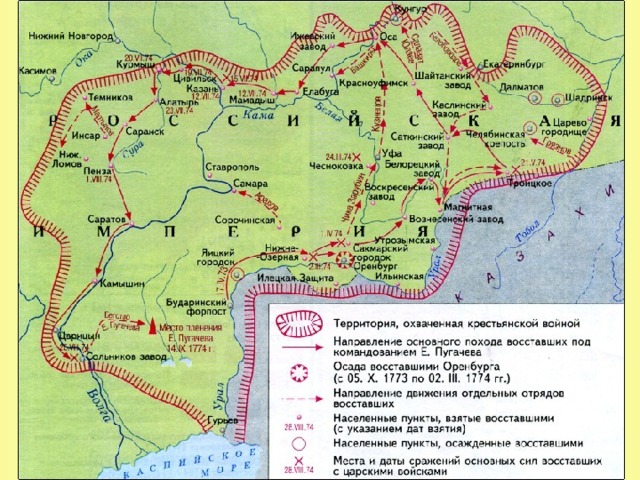 4. Восстание Е.Пугачева Восстание охватило огромные территории.