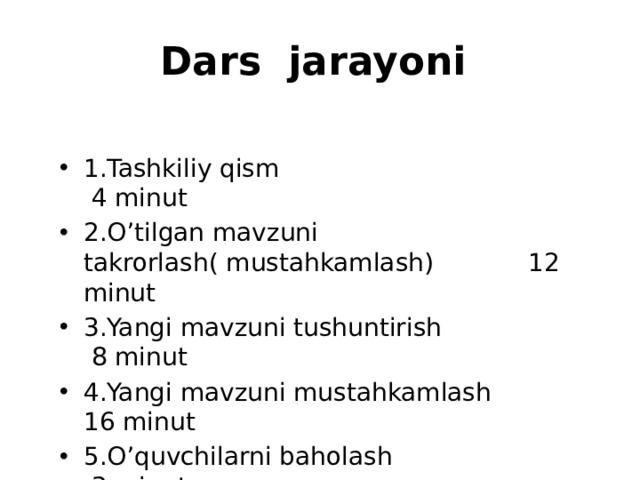 Dars jarayoni