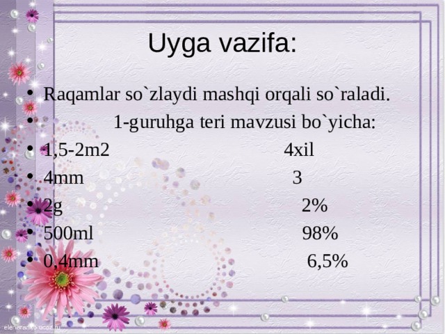 Uyga vazifa: