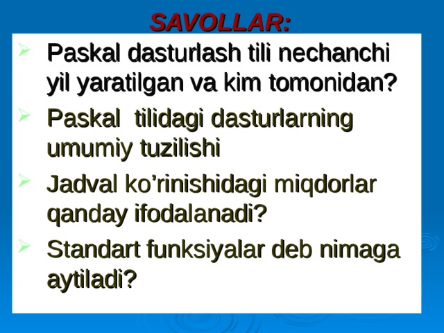 SAVOL LAR: