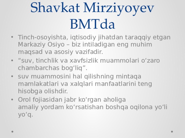 Shavkat Mirziyoyev BMTda