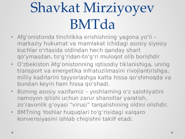Shavkat Mirziyoyev BMTda