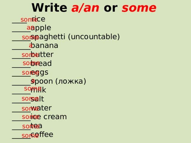4 write a an or some. Write a an some. Write a/an or some Rice. Write a/an or some Rice Apple.
