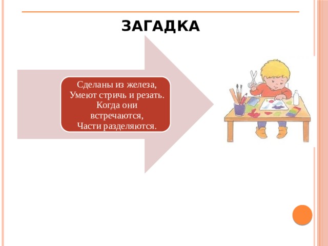 ЗАГАДКА Сделаны из железа,  Умеют стричь и резать.  Когда они встречаются,  Части разделяются.