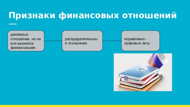 Признаки финансовых отношений распределительные отношения денежные отношения, но не все являются финансовыми. нормативно - правовые акты