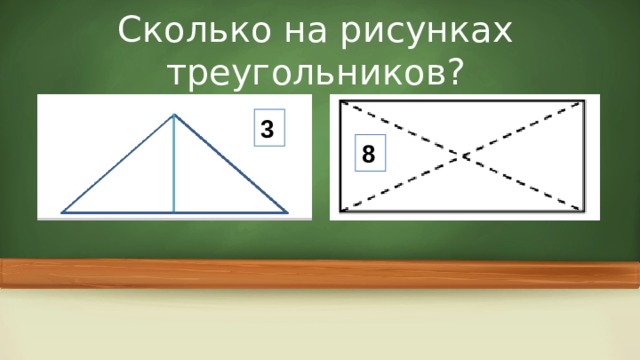 Сколько на рисунках треугольников? 3 8