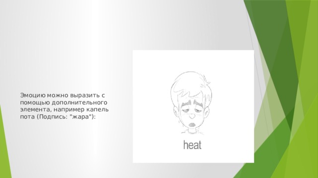 Эмоцию можно выразить с помощью дополнительного элемента, например капель пота (Подпись: 