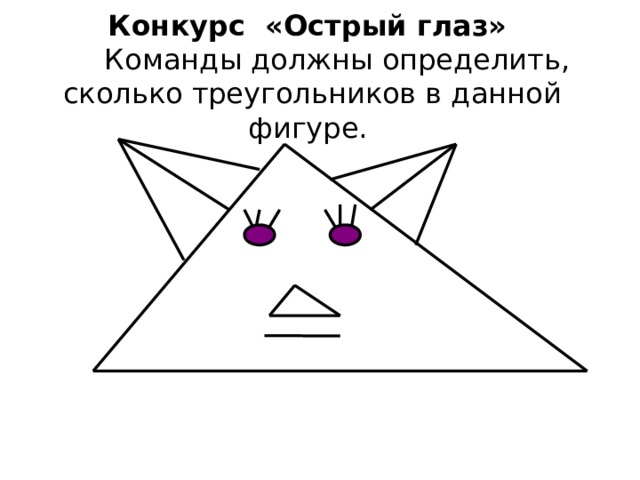 Конкурс «Острый глаз»    Команды должны определить, сколько треугольников в данной фигуре. Сосчитть треугольники