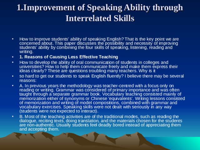 1.Improvement of Speaking Ability through Interrelated Skills
