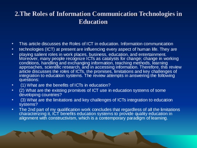 2.The Roles of Information Communication Technologies in Education