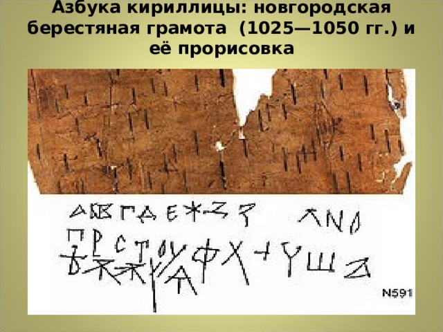 Азбука кириллицы: новгородская берестяная грамота (1025—1050 гг.) и её прорисовка