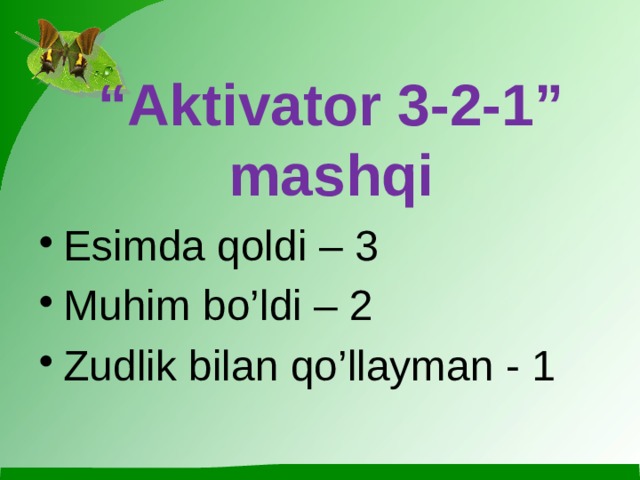 “ Aktivator 3-2-1” mashqi