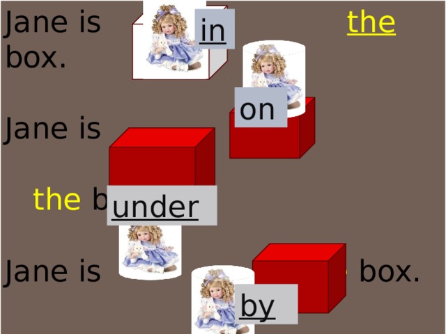 Jane is the box. Jane is  the box. Jane is the box. Jane is the box. in  on under by