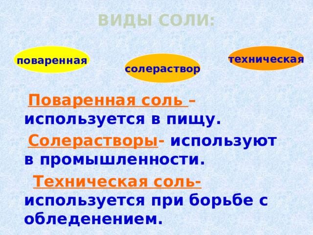 Виды соли: поваренная техническая солераствор