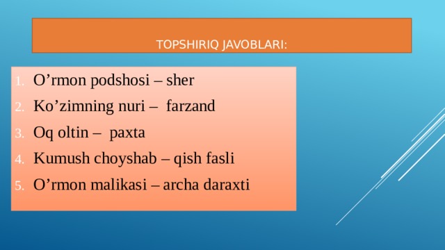 TOPSHIRIQ JAVOBLARI: