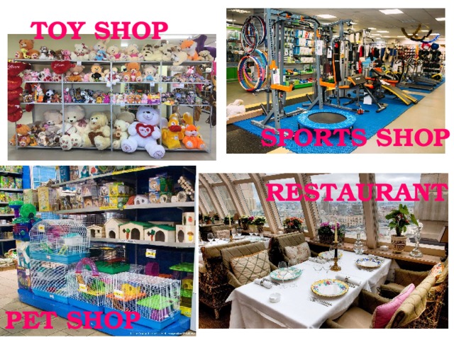 TOY SHOP SPORTS SHOP RESTAURANT PET SHOP