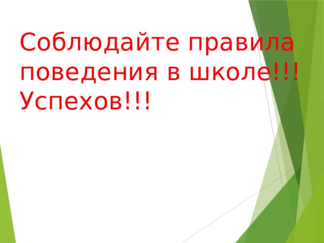 Соблюдайте правила поведения в школе!!!  Успехов!!!