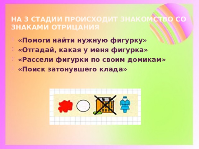 На 3 стадии происходит знакомство со знаками отрицания