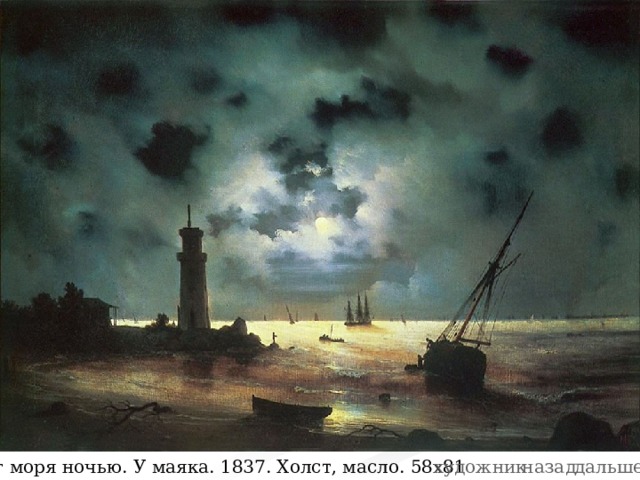 Берег моря ночью. У маяка. 1837. Холст, масло. 58x81 дальше назад художник
